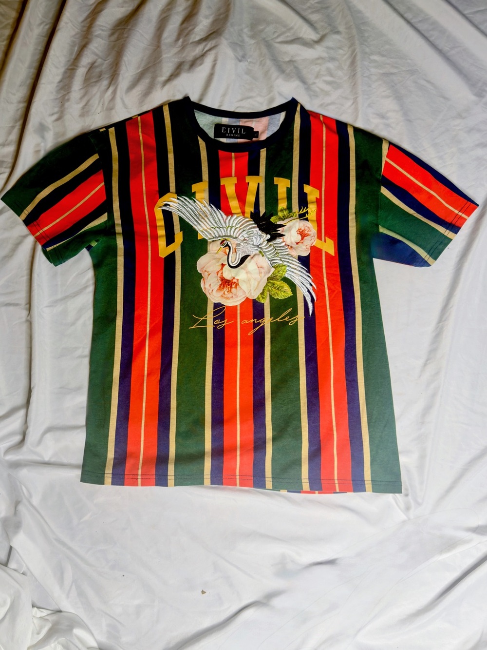 Civil Regime Men's XL Multi-Color Vertical Stripe Crane T-Shirt LA